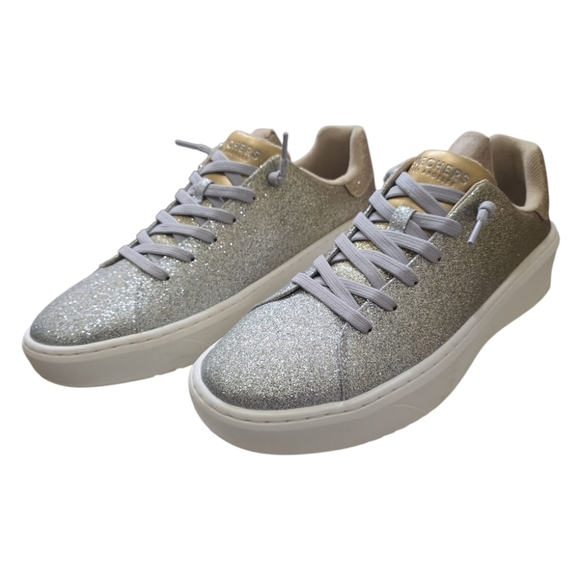 New Skechers x Jane Glitter Court Break Sneakers Enchanted Glitz 10 Gold Silver - Picture 2 of 11